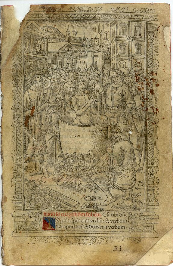 BOOK OF HOURS, Leaf on vellum from a printed Book of Hours., antique map, old maps