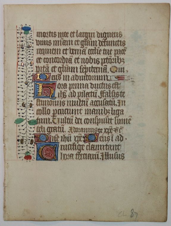 BOOK OF HOURS, Leaf on vellum from a manuscript Book of Hours., antique map, old maps