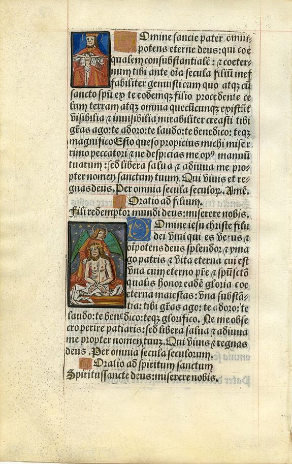 BOOK OF HOURS, Leaf from a printed Book of Hours on vellum., antique map, old maps