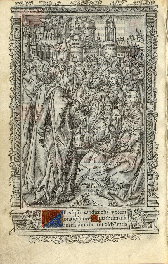 BOOK OF HOURS, Leaf on vellum from a printed Book of Hours., antique map, old maps