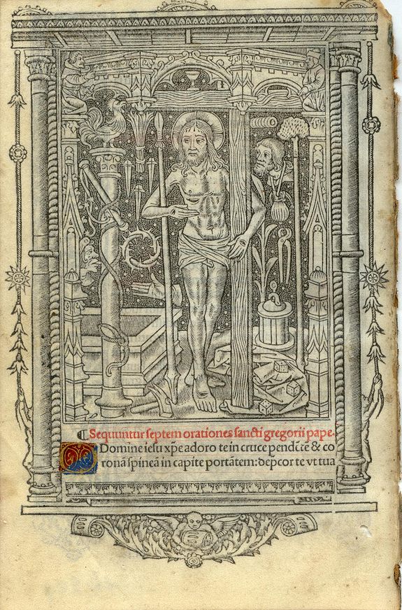 BOOK OF HOURS, Leaf on vellum from a printed Book of Hours., antique map, old maps