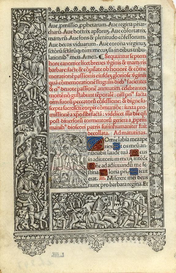 BOOK OF HOURS, Leaf on vellum from a printed Book of Hours., antique map, old maps