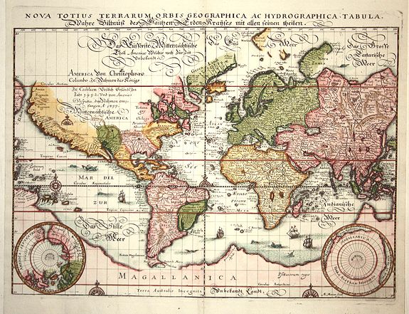 MERIAN, M., Nova Totius Terrarum Orbis Geographica ac Hydrographica Tabula, antique map, old maps