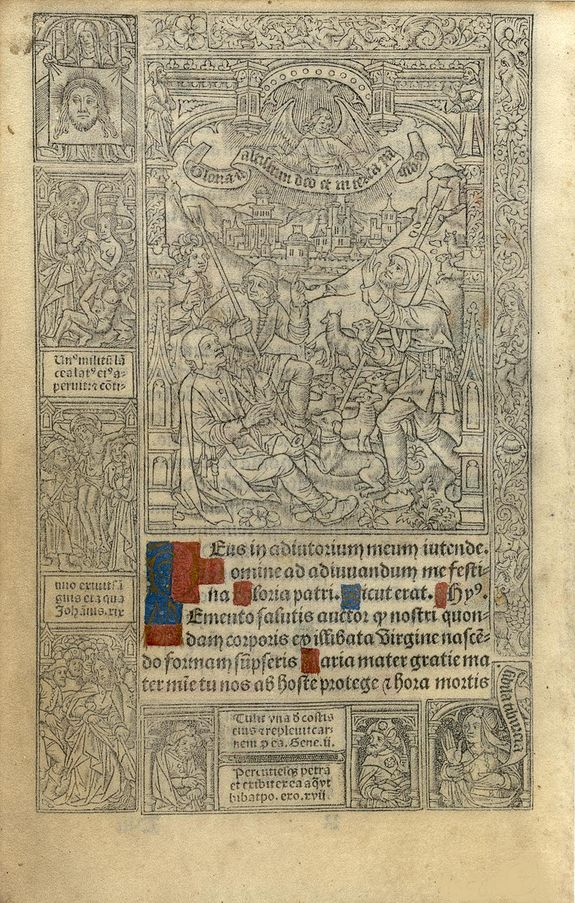 BOOK OF HOURS, Leaf on vellum from a printed Book of Hours., antique map, old maps