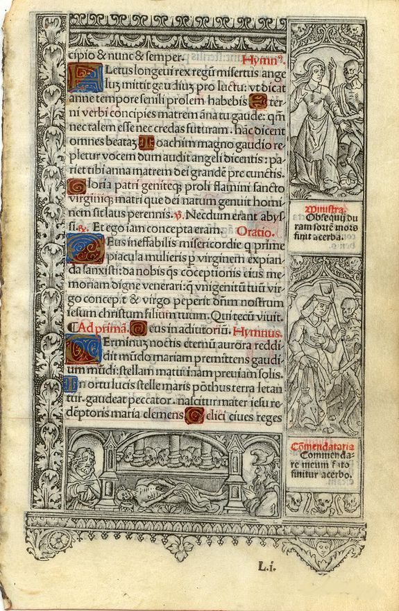 BOOK OF HOURS, Leaf on vellum from a printed Book of Hours., antique map, old maps