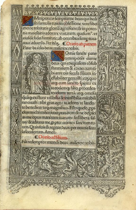BOOK OF HOURS, Leaf on vellum from a printed Book of Hours., antique map, old maps