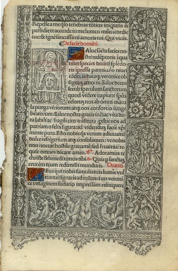 BOOK OF HOURS, Leaf on vellum from a printed Book of Hours., antique map, old maps
