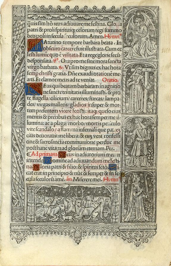 BOOK OF HOURS, Leaf on vellum from a printed Book of Hours., antique map, old maps