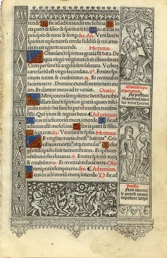 BOOK OF HOURS, Leaf on vellum from a printed Book of Hours., antique map, old maps