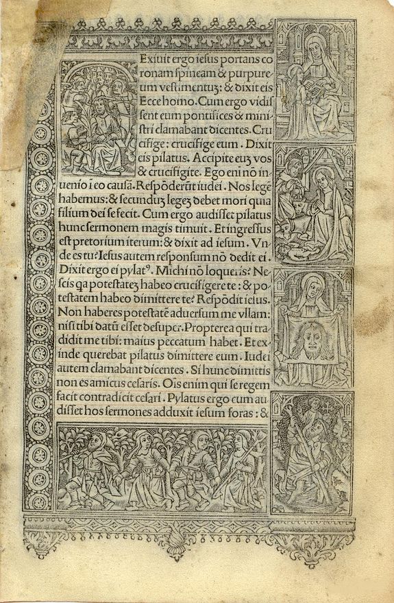 BOOK OF HOURS, Leaf on vellum from a printed Book of Hours., antique map, old maps