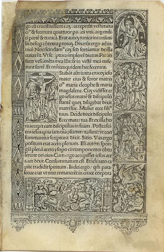 BOOK OF HOURS, Leaf on vellum from a printed Book of Hours., antique map, old maps
