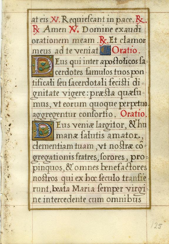 BOOK OF HOURS, Leaf on vellum from a French manuscript Book of Hours., antique map, old maps