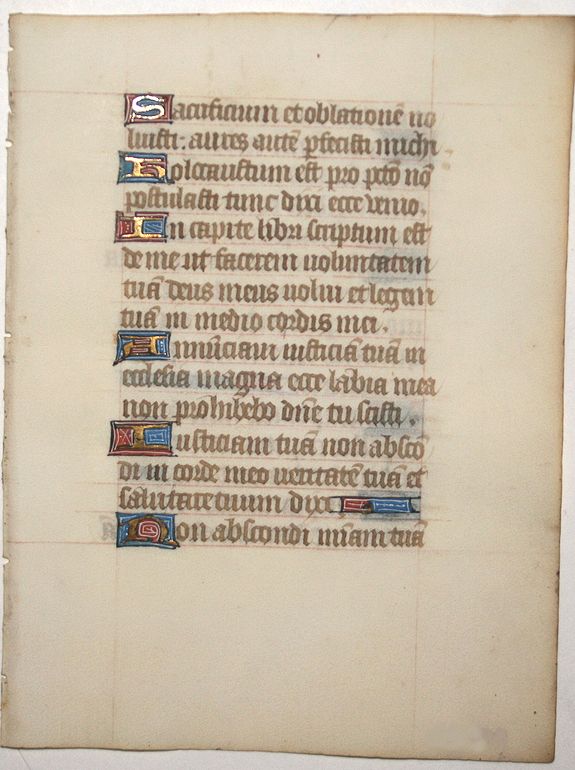 BOOK OF HOURS, Leaf on vellum from a manuscript Book of Hours., antique map, old maps