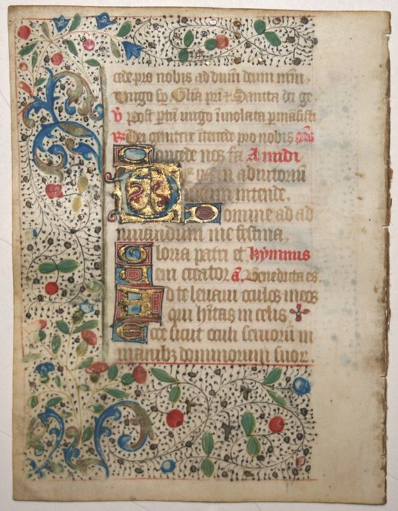 BOOK OF HOURS, Leaf on vellum from a manuscript Book of Hours., antique map, old maps