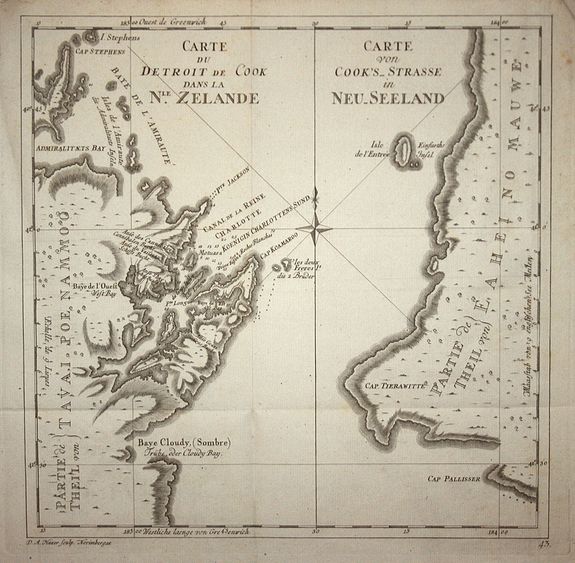 COOK, J., Carte du detroit de Cook dans la N.le Zelande, antique map, old maps