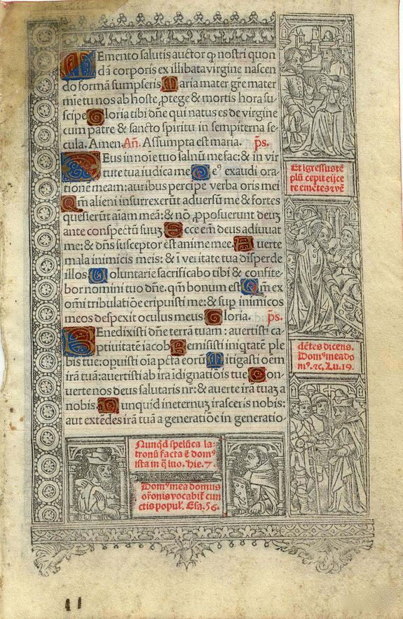 BOOK OF HOURS, Leaf on vellum from a printed Book of Hours., antique map, old maps