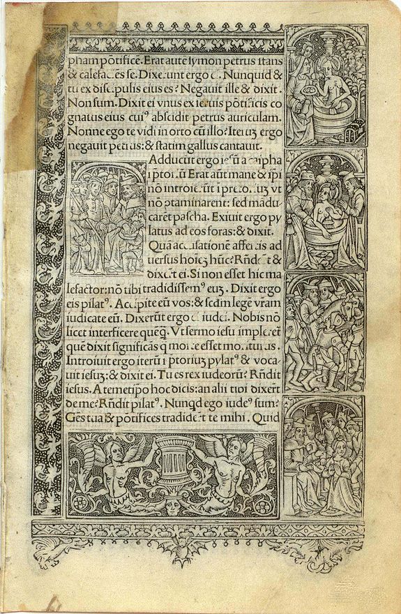 BOOK OF HOURS, Leaf on vellum from a printed Book of Hours., antique map, old maps