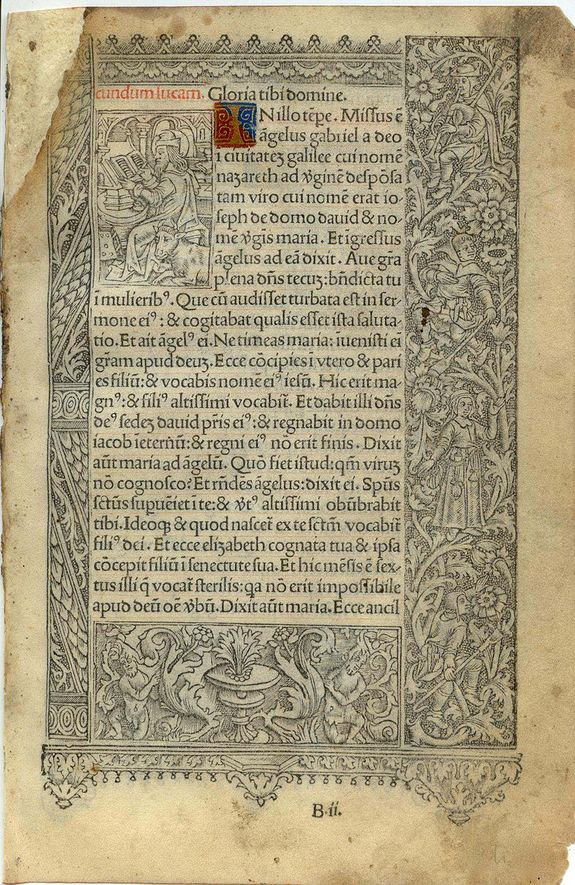 BOOK OF HOURS, Leaf on vellum from a printed Book of Hours., antique map, old maps