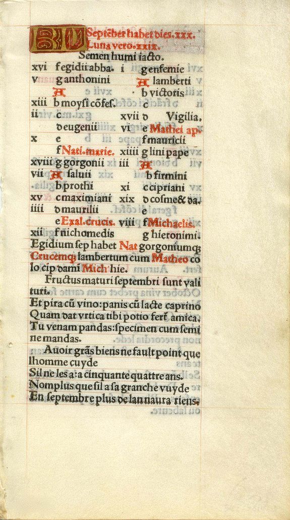 BOOK OF HOURS, Leaf on vellum from a printed Book of Hours., antique map, old maps