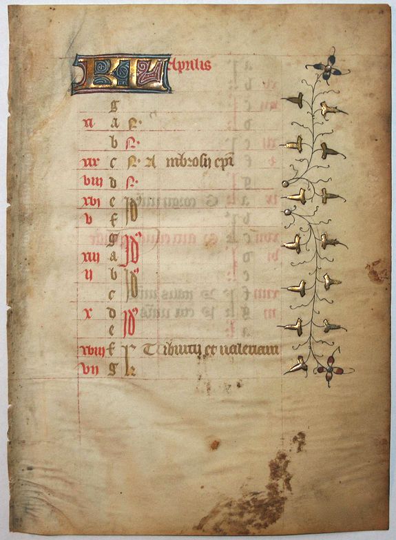 BOOK OF HOURS, Leaf on vellum from a French manuscript Book of Hours., antique map, old maps