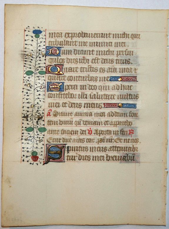 BOOK OF HOURS, Leaf on vellum from a manuscript Book of Hours., antique map, old maps