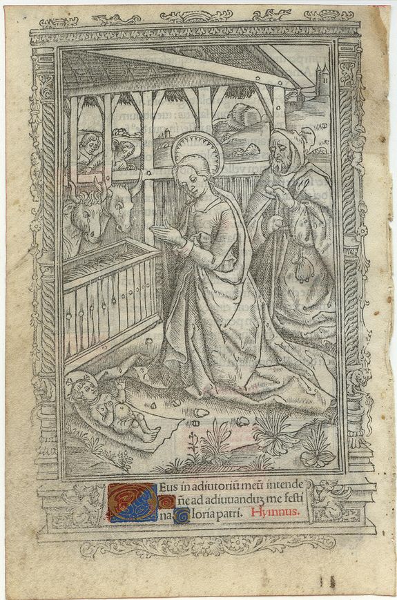 BOOK OF HOURS, Leaf on vellum from a printed Book of Hours., antique map, old maps