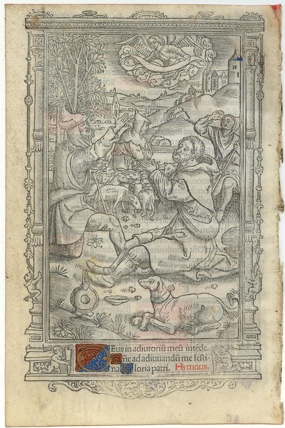 BOOK OF HOURS, Leaf on vellum from a printed Book of Hours., antique map, old maps