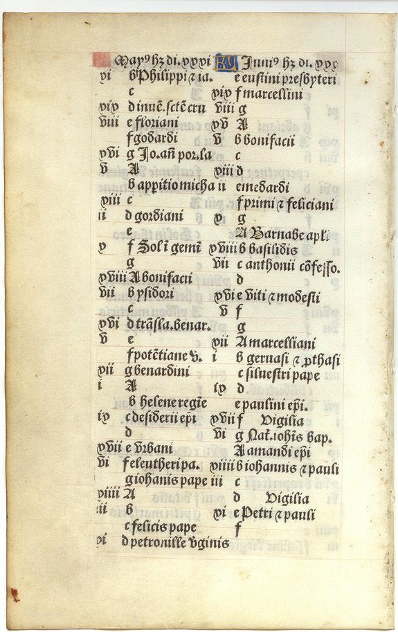 BOOK OF HOURS, Leaf from a printed Book of Hours on vellum., antique map, old maps