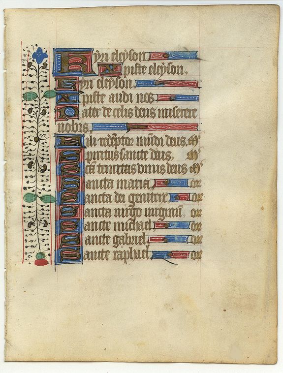 BOOK OF HOURS, Leaf on vellum from a manuscript Book of Hours., antique map, old maps