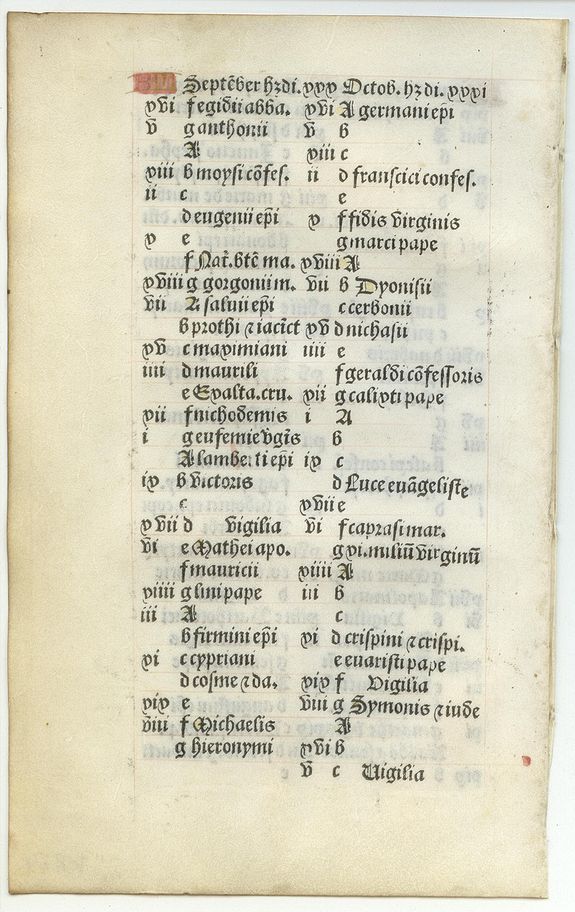 BOOK OF HOURS, Leaf from a printed Book of Hours on vellum., antique map, old maps
