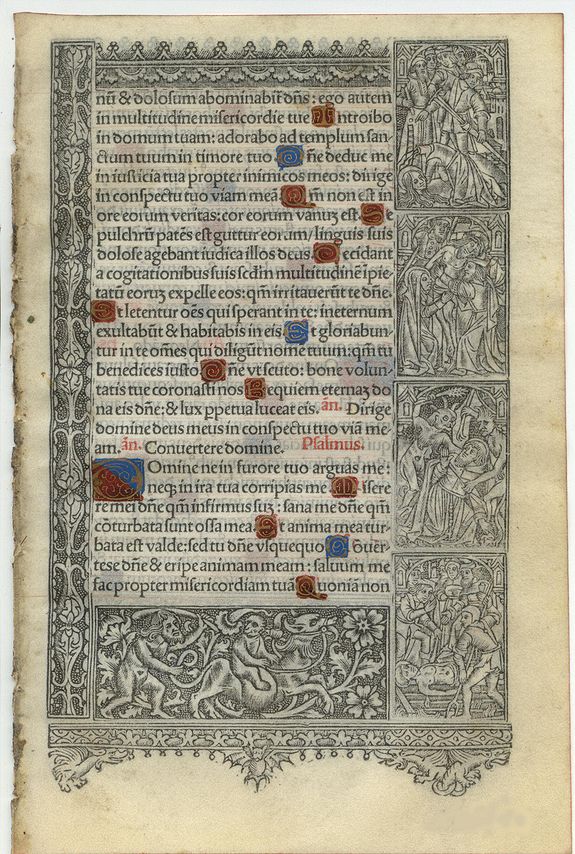 BOOK OF HOURS, Leaf on vellum from a printed Book of Hours., antique map, old maps