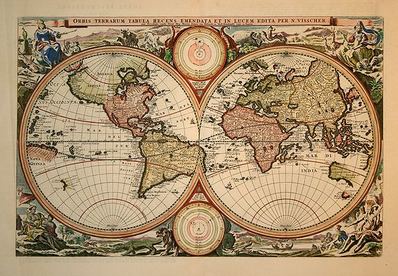 VISSCHER, N., Orbis Terrarum Tabula Recens.., antique map, old maps