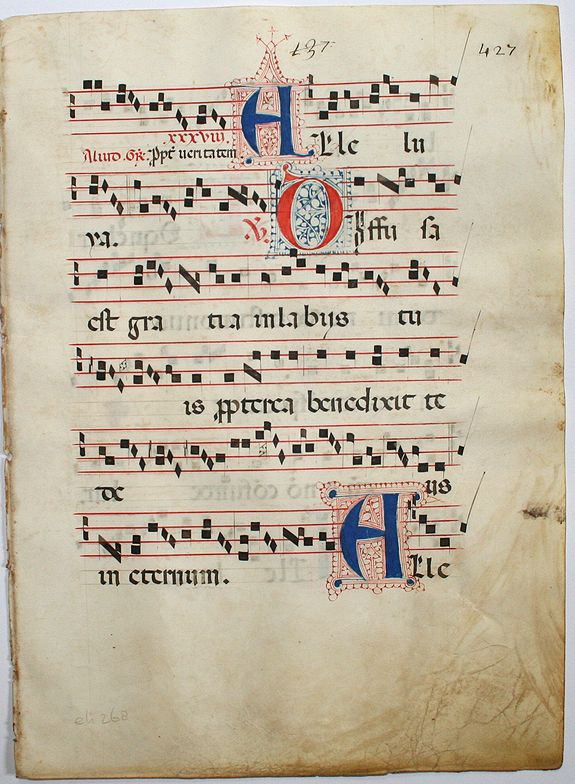 ANTIPHONARIUM, Leaf on vellum from an antiphonary., antique map, old maps