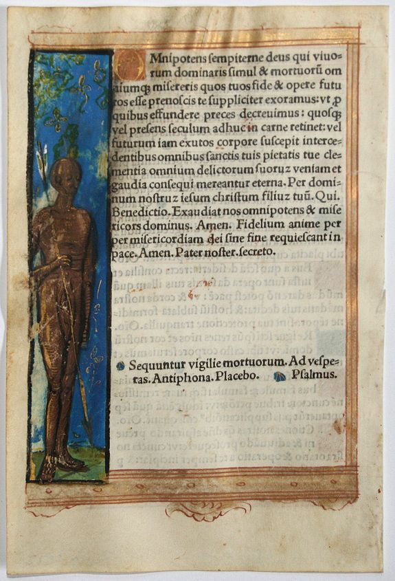 BOOK OF HOURS, Leaf from a printed Book of Hours on vellum., antique map, old maps