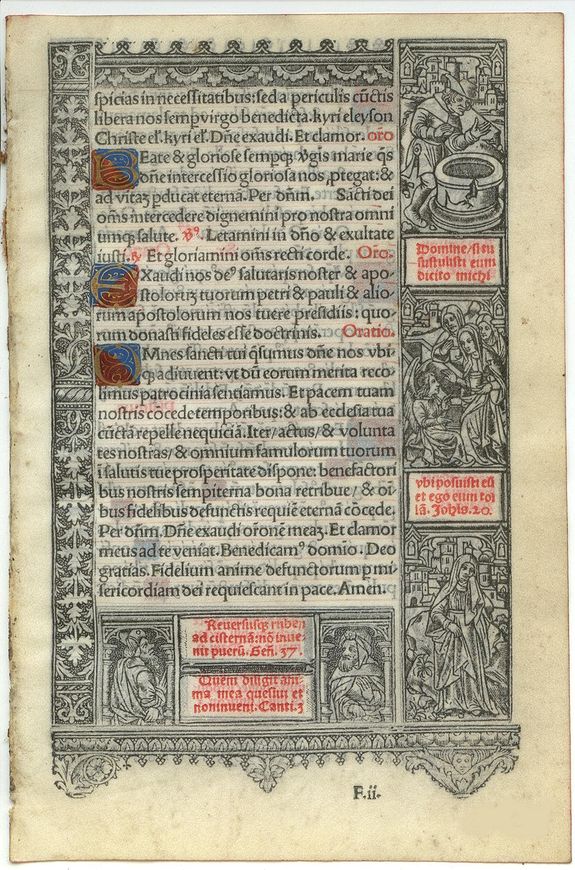 BOOK OF HOURS, Leaf on vellum from a printed Book of Hours., antique map, old maps