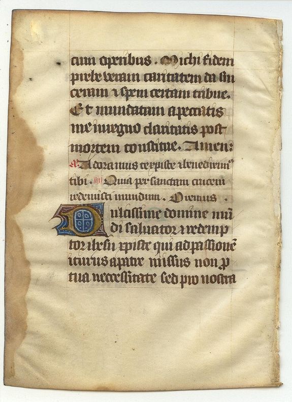 BOOK OF HOURS, Leaf on vellum from a French manuscript Book of Hours., antique map, old maps