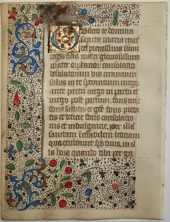 BOOK OF HOURS, Leaf on vellum from a manuscript Book of Hours., antique map, old maps