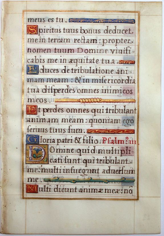 BOOK OF HOURS, Leaf on vellum from a French manuscript Book of Hours., antique map, old maps