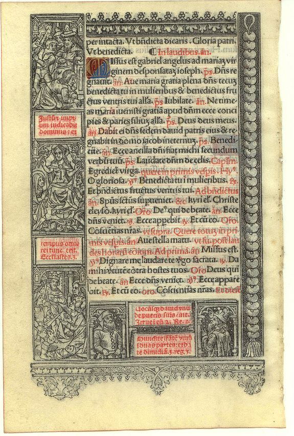 BOOK OF HOURS, Leaf on vellum from a printed Book of Hours., antique map, old maps