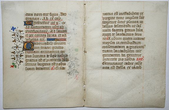 BOOK OF HOURS, Bifolio leaf on vellum from a manuscript Book of Hours., antique map, old maps