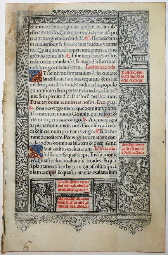 BOOK OF HOURS, Leaf on vellum from a printed Book of Hours., antique map, old maps