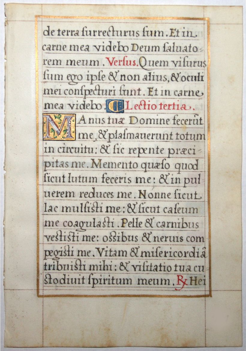 BOOK OF HOURS, Leaf on vellum from a French manuscript Book of Hours., antique map, old maps