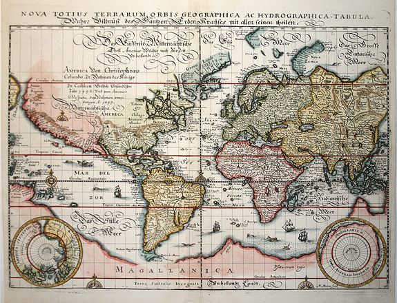 MERIAN, M., Nova Totius Terrarum Orbis Geographica ac Hydrographica Tabula, antique map, old maps