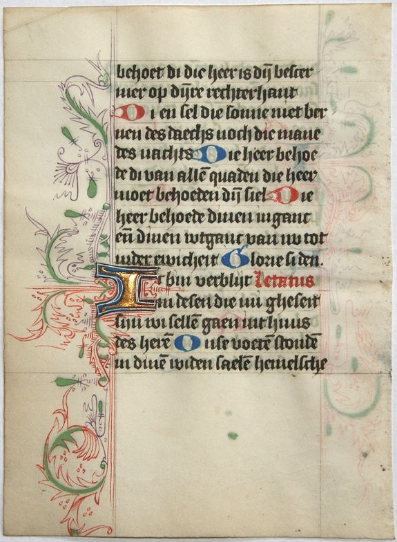 BOOK OF HOURS, Leaf on vellum from a Dutch manuscript Book of Hours., antique map, old maps