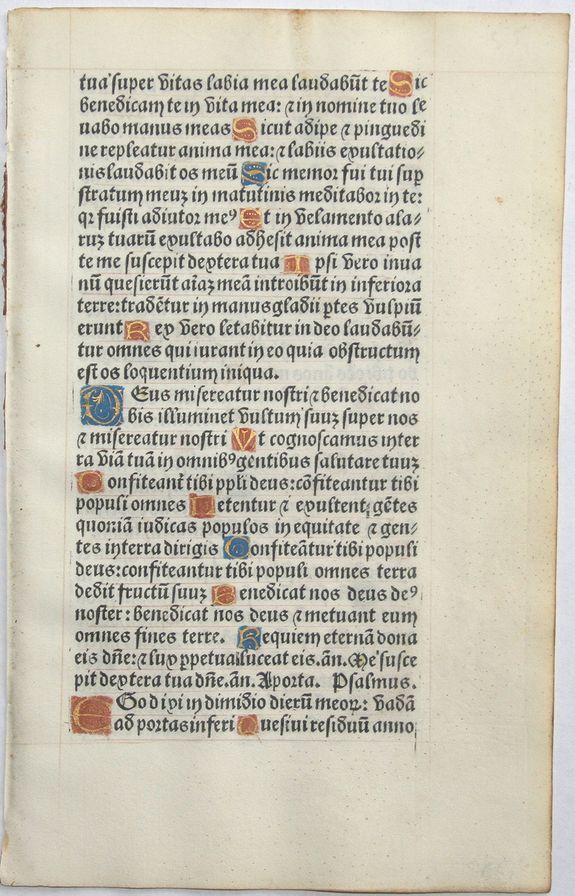 BOOK OF HOURS, Leaf from a printed Book of Hours on vellum., antique map, old maps