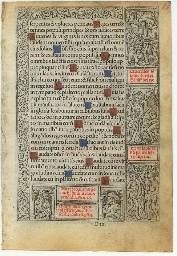 BOOK OF HOURS, Leaf on vellum from a printed Book of Hours., antique map, old maps