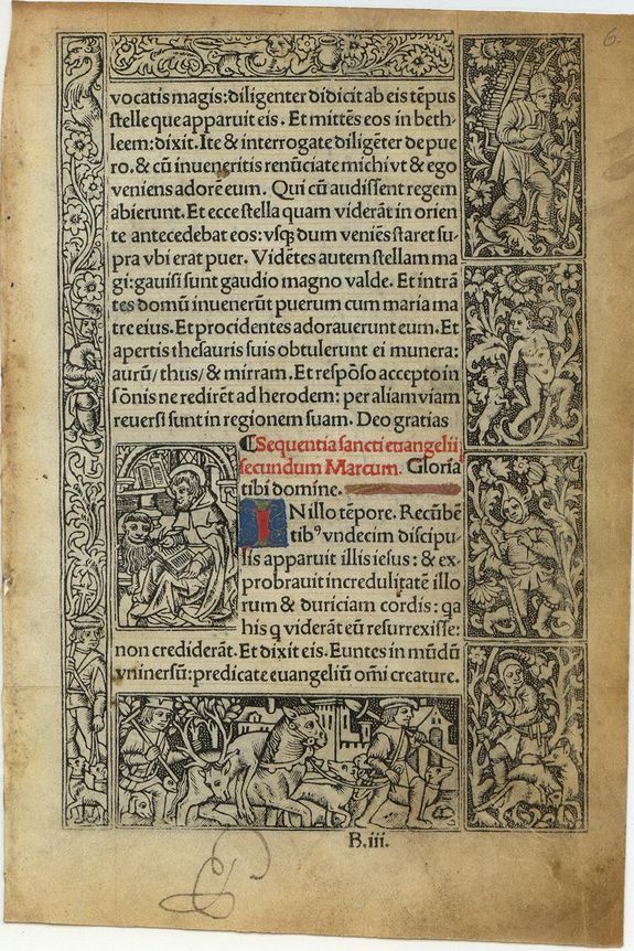 BOOK OF HOURS, Leaf on vellum from a printed Book of Hours., antique map, old maps