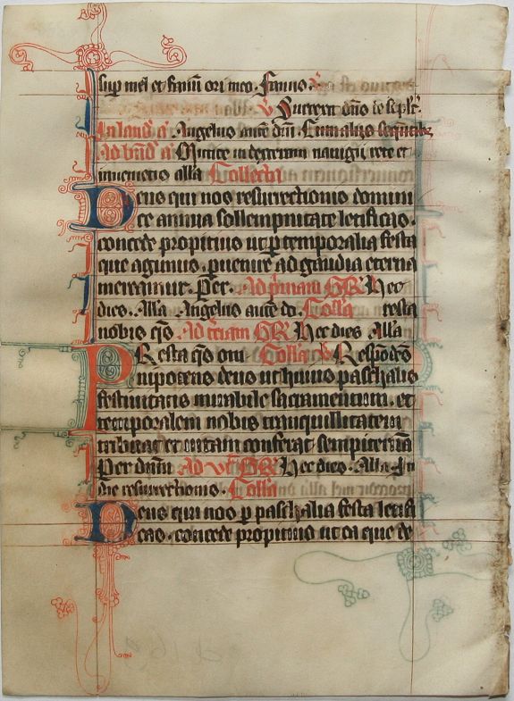 BOOK OF HOURS, Leaf on vellum from a French Book of Hours., antique map, old maps