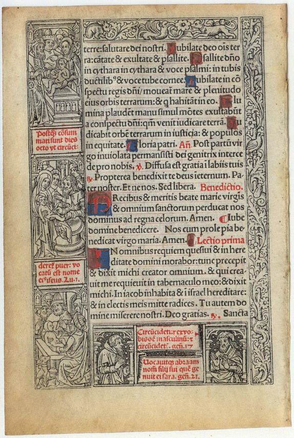 BOOK OF HOURS, Leaf on vellum from a printed Book of Hours., antique map, old maps