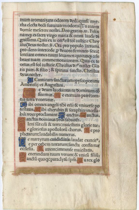 BOOK OF HOURS, Leaf on vellum from a printed Book of Hours., antique map, old maps